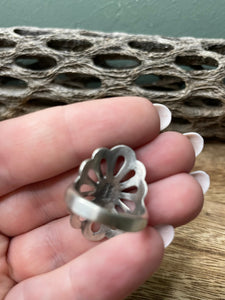 Navajo Flower Turquoise And Sterling Silver Ring