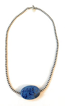 Load image into Gallery viewer, Navajo Sterling Silver Pearl &amp; Denim Lapis Beaded Necklace 16 inch