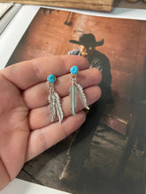 Load image into Gallery viewer, Navajo Turquoise &amp; Sterling Silver Feather Dangle Earrings