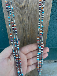 Navajo Multi Stone And Sterling Silver Beaded Necklace 30INCH