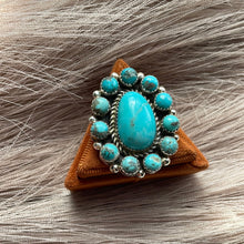 Load image into Gallery viewer, Navajo Turquoise &amp; Sterling Silver Ring Size 9 Signed Robert Shakey
