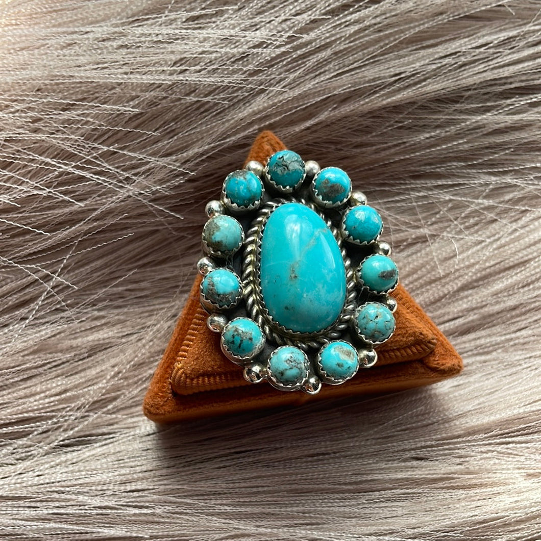 Navajo Turquoise & Sterling Silver Ring Size 9 Signed Robert Shakey