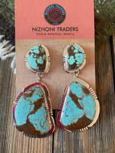 Load image into Gallery viewer, Navajo Number 8 Turquoise &amp; Sterling Silver Dangle Earrings