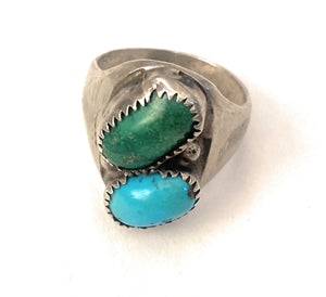 Old Pawn Vintage Navajo Sterling Silver & Turquoise Ring Size 10