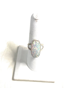 Navajo Man Made Sterling Silver & White Opal Ring