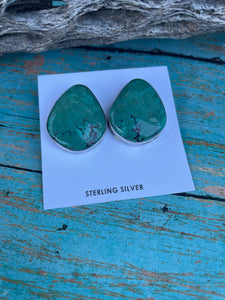 Navajo Sterling Silver & Turquoise Post Earrings Signed P Skeets