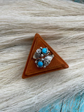 Load image into Gallery viewer, Navajo Sterling Silver &amp; 2 stone Turquoise Feather Adjustable Ring