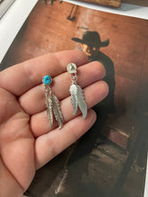 Load image into Gallery viewer, Navajo Turquoise &amp; Sterling Silver Feather Dangle Earrings