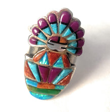 Load image into Gallery viewer, Handmade Sterling Silver &amp; Multi Stone Inlay Kachina Ring Size 6.5