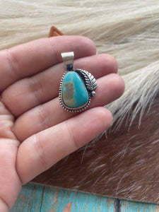 Navajo Sterling Silver & Turquoise Feather Pendant