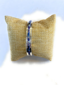 Navajo Handmade Sterling & Blue Opal Web Inlay Cuff Bracelet