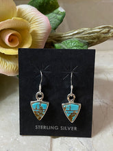 Load image into Gallery viewer, Turquoise 8 &amp; Sterling Silver Petite Triangle Dangle Earrings