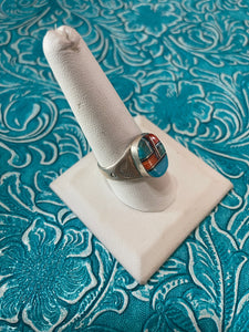 Old Pawn Navajo Sterling Silver & Turquoise Inlay Ring Size 10