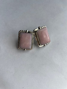 Navajo Sterling Silver Pink Conch Rectangle Stud Earrings