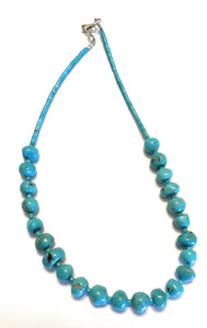 Navajo Sterling Silver Blue Turquoise Round Bead 16 Inch Necklace