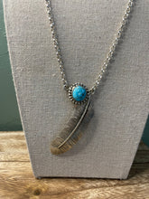 Load image into Gallery viewer, Navajo Sterling Silver And Turquoise Feather Necklace Signed And Stamped