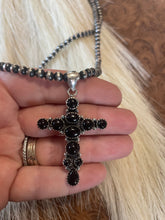 Load image into Gallery viewer, Handmade Sterling Silver and Black Onyx Cross Pendant Signed Nizhoni