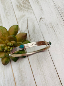 Navajo Hand Stamped Sterling Silver & Turquoise Bangle Bracelet