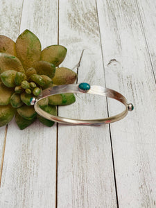 Navajo Hand Stamped Sterling Silver & Turquoise Bangle Bracelet
