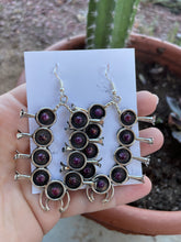 Load image into Gallery viewer, Navajo Purple Spiny and Sterling Silver Blossom Dangle Earrings