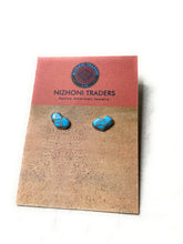 Load image into Gallery viewer, Zuni Sterling Silver &amp; Turquoise Inlay Stud Heart Earrings