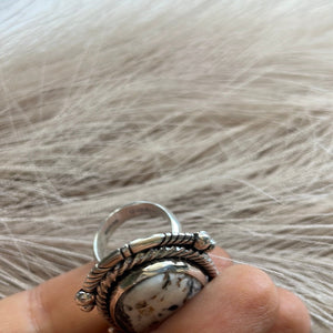 Navajo White Buffalo & Sterling Silver Ring Size 6.5