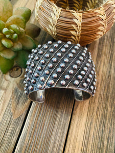 Navajo Hand Stamped Sterling Silver Dot Cuff Bracelet