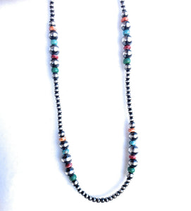 Navajo Sterling Silver & Multi Stone Beaded Necklace 18”