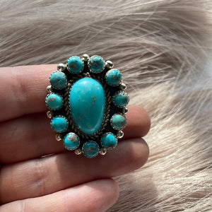 Navajo Turquoise & Sterling Silver Ring Size 9 Signed Robert Shakey
