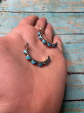 Load image into Gallery viewer, Zuni Sterling Silver And Turquoise Crescent Hoop Earrings