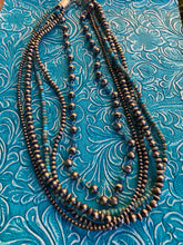 Load image into Gallery viewer, Navajo Turquoise &amp; Sterling Silver 5 strand Beaded Necklace