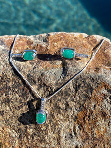 Colombian Emerald Necklace & Earrings Set in Sterling Silver dangles 1ct