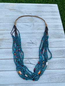 Navajo Turquoise, Spiny, Abalone & Heishi Eight Strand Beaded Necklace