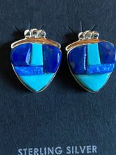 Load image into Gallery viewer, Navajo Lapis, Turquoise, Blue Sterling silver Rolled Berry Stud Earrings