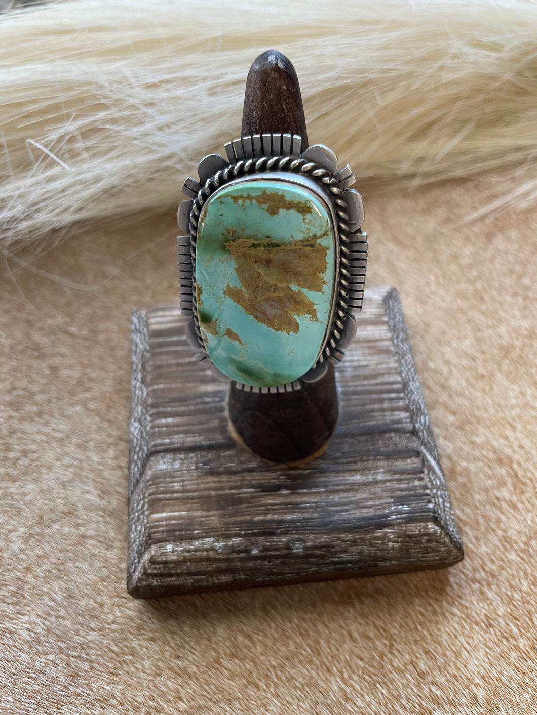 Navajo Turquoise & Sterling Silver Ring Size 6.5 Signed Russell Sam