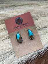 Load image into Gallery viewer, Navajo Royston Turquoise Sterling Silver Post Earrings By S Skeets