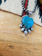 Load image into Gallery viewer, Kingman Turquoise &amp; Pearl Heart Pendant