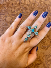 Load image into Gallery viewer, Kingman Turquoise Aquamarine And Sterling Silver Cross Ring Size 10