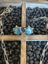 Load image into Gallery viewer, Zuni Sterling Silver &amp; Turquoise Flower Necklace Earrings Set Signed