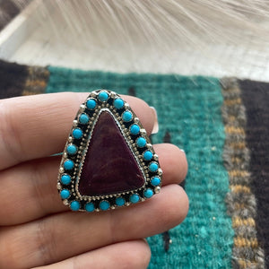 Navajo Sterling Silver, Turquoise & Purple Spiny Ring Size 5.5