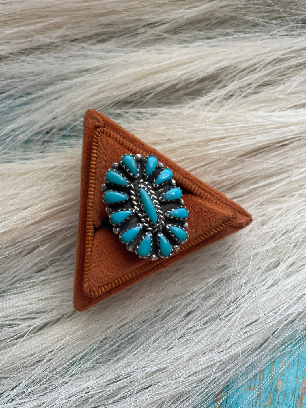 Navajo Sterling Silver & Turquoise Cluster Ring Signed