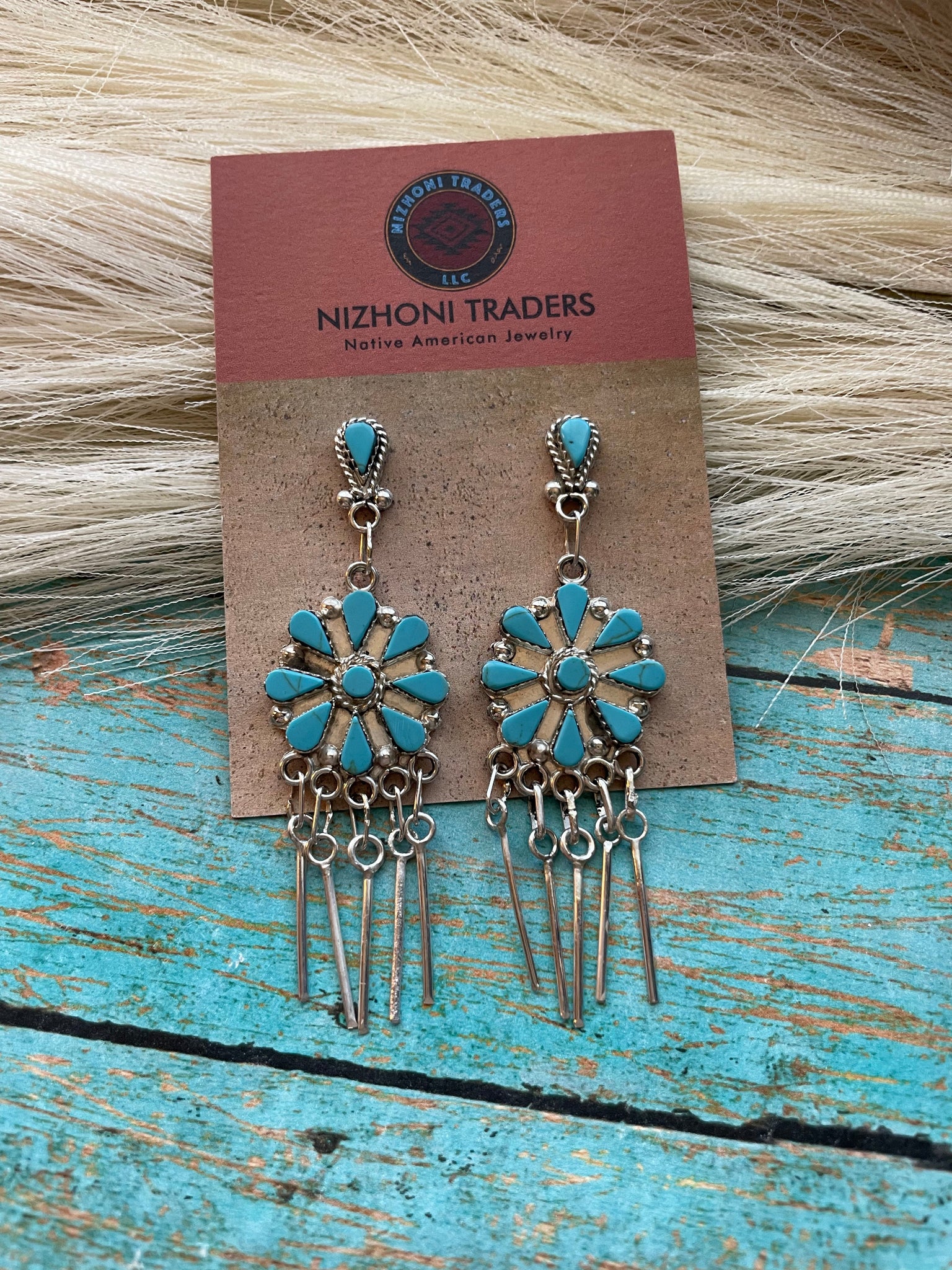 Three-Stone Blue Turquoise Dangle Earrings for Women, Vintage Navajo Native  American Indian Jewelry