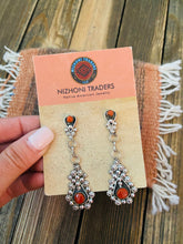 Load image into Gallery viewer, Zuni Sterling Silver &amp; Coral Dangle Earrings