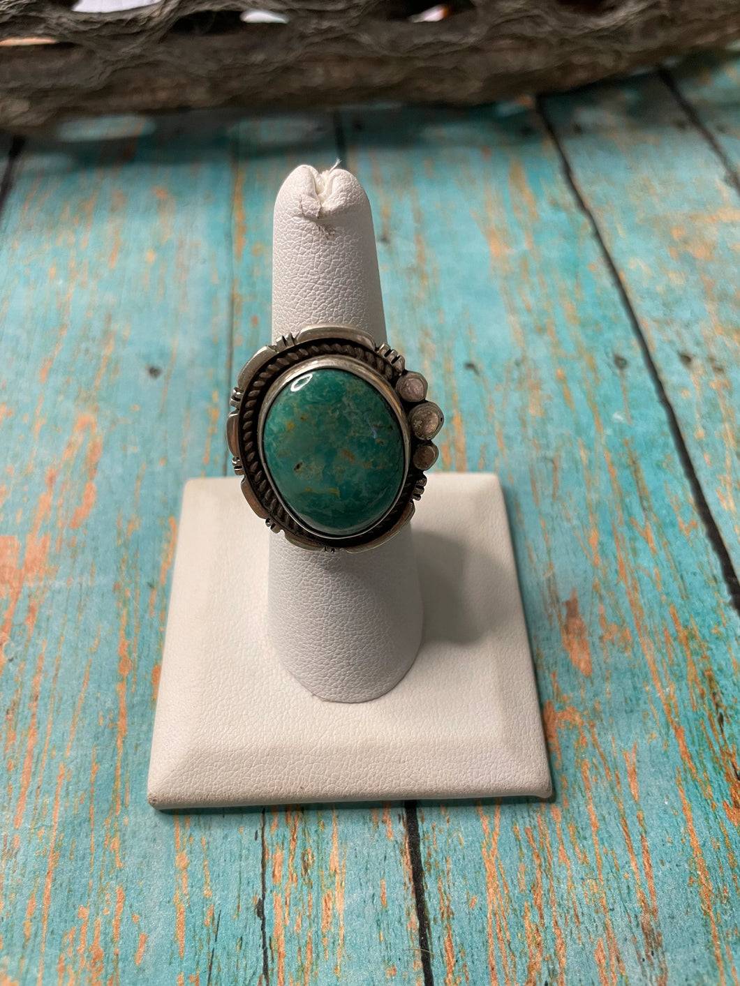 Old Pawn Navajo Sterling Silver & Turquoise Ring Size 6.5