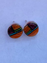 Load image into Gallery viewer, Orange &amp; Purple Spiny Circle Stud Earrings 3/8”