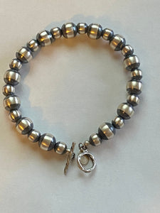 Sterling Silver 6mm & 8mm 7.5 Inch Pearl Beaded Bracelet