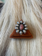 Load image into Gallery viewer, Handmade Sterling Silver, Mother of Pearl &amp; Rhodochrosite Cluster Adjustable Ring Signed Nizhoni