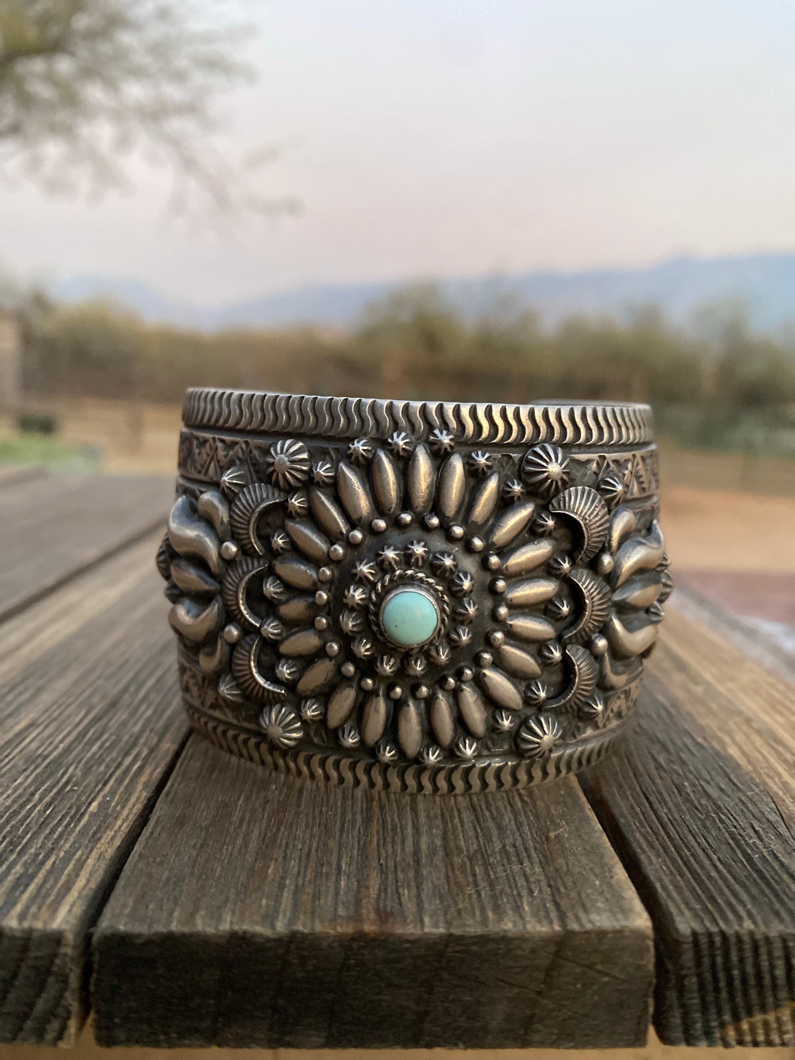 Signed Navajo Sterling Silver Cuff Bracelet, Traditional Native