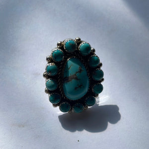 Navajo Turquoise & Sterling Silver Ring Size 8.5 Signed Robert Shakey