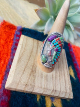 Load image into Gallery viewer, Handmade Sterling Silver &amp; Multi Stone Inlay Indian Chief Ring Size 8.5